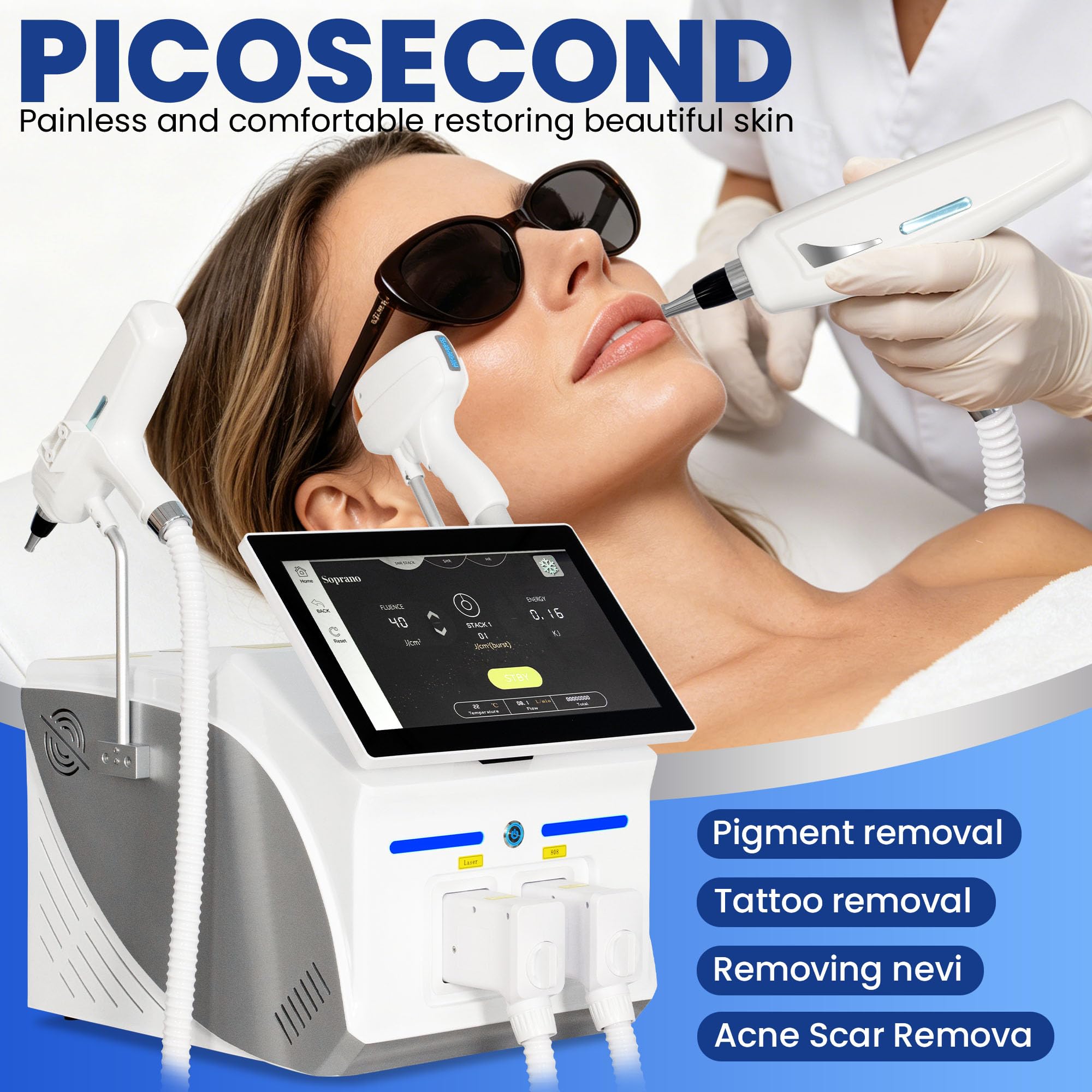 10 Bars!Epilatore Laser a Diodo, 4 Lunghezze d'Onda, Schermo Touch e Sistema di Raffreddamento, Casa e Saloni