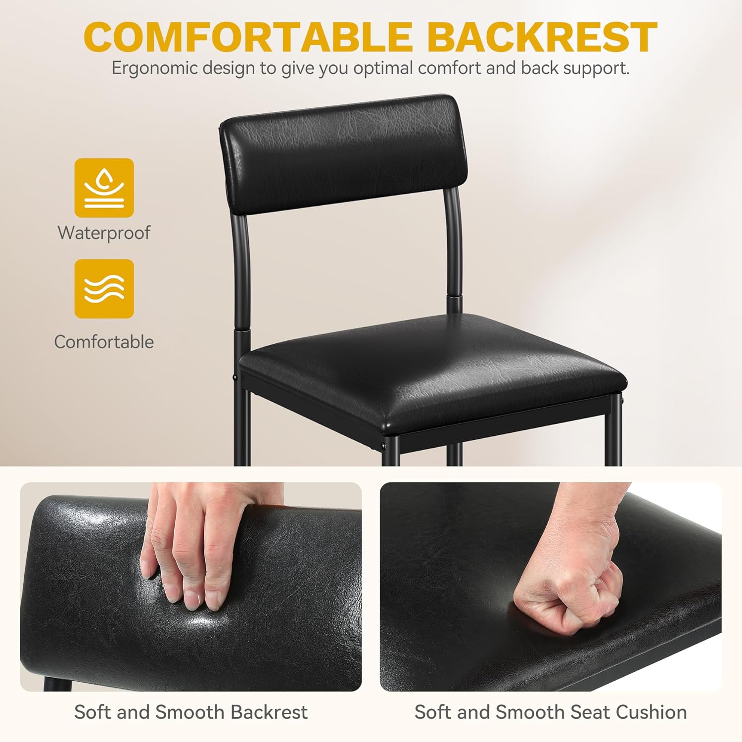 DWVO Bar Stools Set of 2 Bar Chair with Back Kitchen Island Stools with Footrest 26.18" Breakfast Bar Stools with Thick Cushion Upholstered Counter Height Barstools for Dining Room Kitchen Bar Black