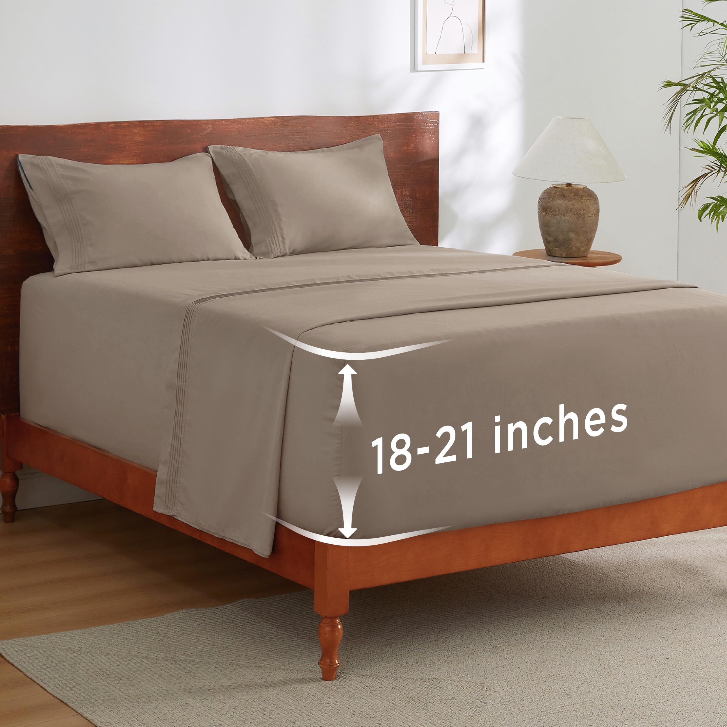 Bedsure Deep Pocket Queen Sheets Set - Fits Mattresses Up to 21 Inches Thick - 4 Piece GentleSoft Bed Sheets, Moisture Wicking, Soft & Cooling