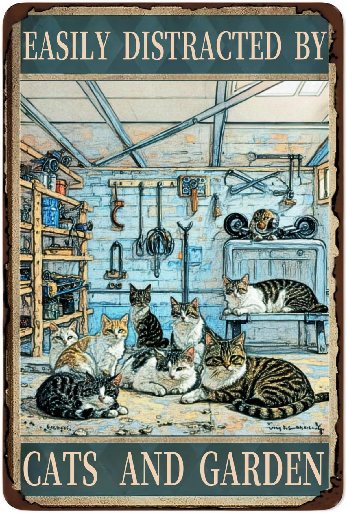 Vintage Funny Tin Metal Signs Easily Distracted By Cats And Garden! 15 Tin Sign Christmas Metal Tin Sign 8X12 Inch