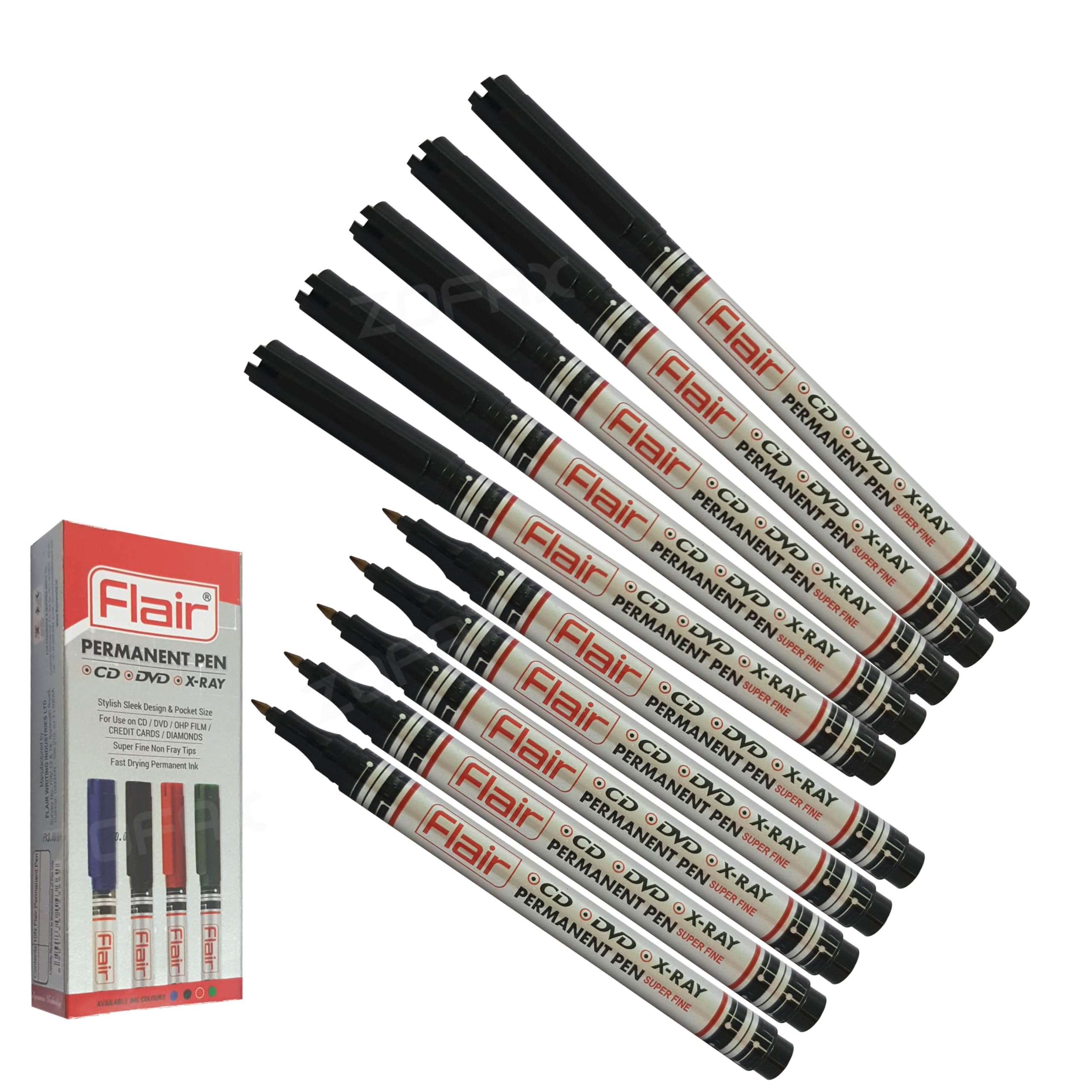 Back2School SuperFine Permanent Marker Pens, BLACK, Pack of 10, Waterproof Smudge Resistant, Quick Dry, CD DVD OHP Pens, Write Most Surfaces, ZOFAX Black Ball Pen