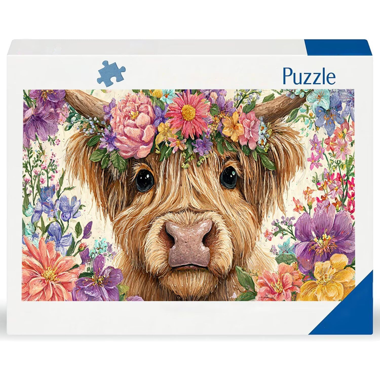 Drewniane puzzle dla dorosłych 900 sztuk - Kwiaty Highlands bydło, gra logiczna dla dorosłych gra logiczna, kreatywne hobby prezent b-418