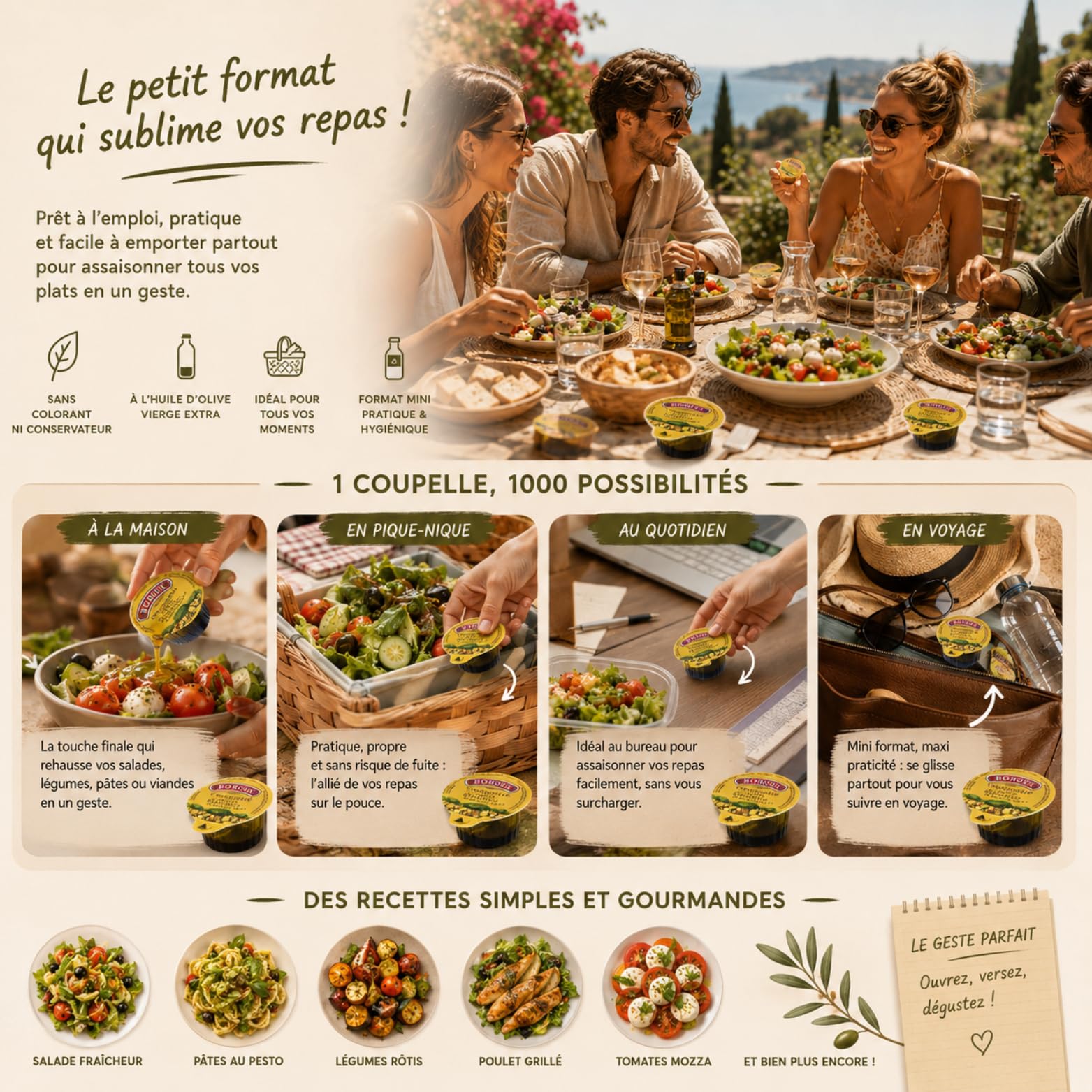 BORGES - 90 coupelles de vinaigrette au vinaigre balsamique - 20 ml | Portions individuelles pratiques - Salade, plateau repas, pique-nique, panier repas - Particuliers et professionnels