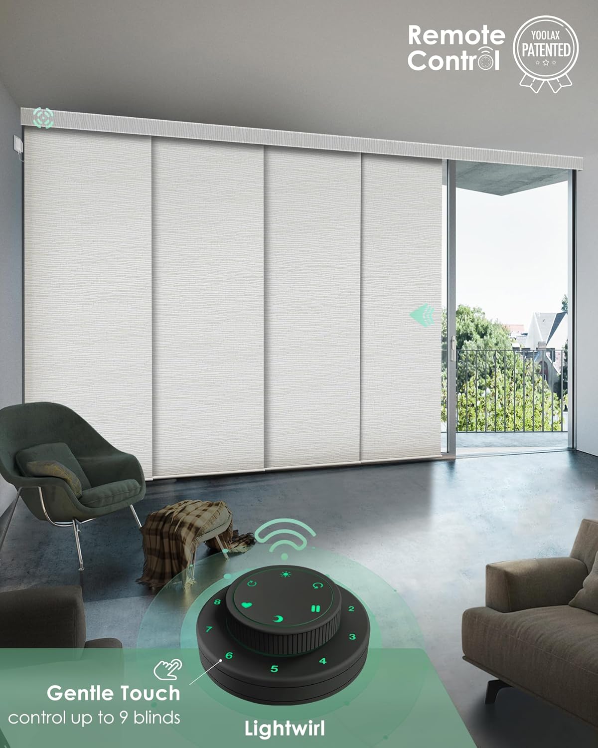 Yoolax Custom XL Smart Vertical Blinds, Motorized Sliding Door Blinds Compatible with Alexa, Blackout Sliding Panel for Room Divider, Indoor Windows, Patio Doors, Foggy Thread Gray