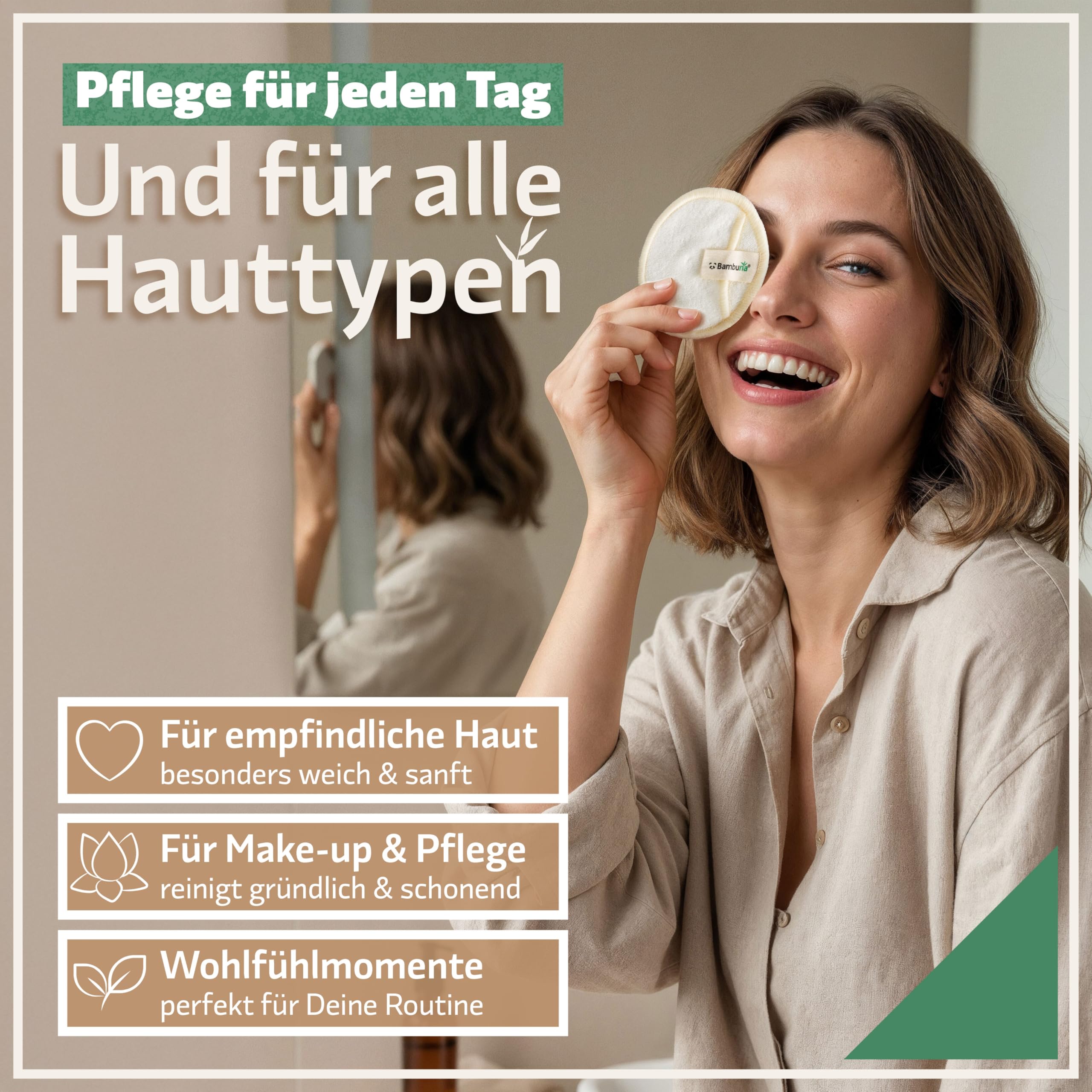 BAMBUNA wiederverwendbare Abschminkpads | 18 Stück Baumwollpads|waschbare Make-up-Pads mit Aufbewahrungsbox und Waschbeutel | Zero Waste Kosmetikpads für Gesicht und Augen | vegan und plastikfrei