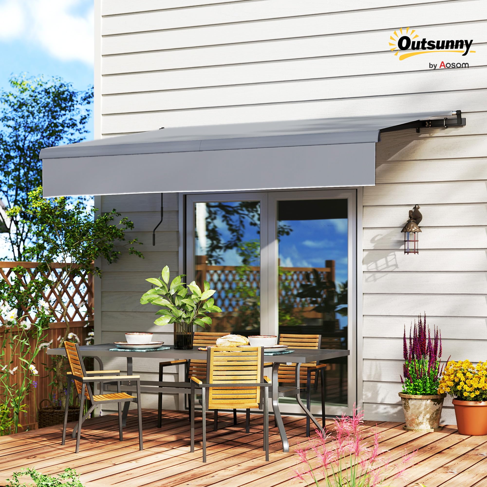 Outsunny Toldo Manual Retráctil 3x2 m Enrollable con Manivela UV50+ Gris | Toldo Exterior Terraza, Ajustable, Estructura de Aluminio y Metal, para Balcón Jardín