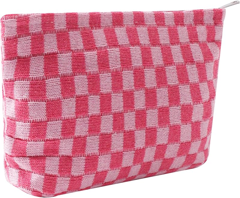 Necessaire de maquiagem Gardsell em veludo cotelê com zíper, padrão geométrico Q-Checkered pink