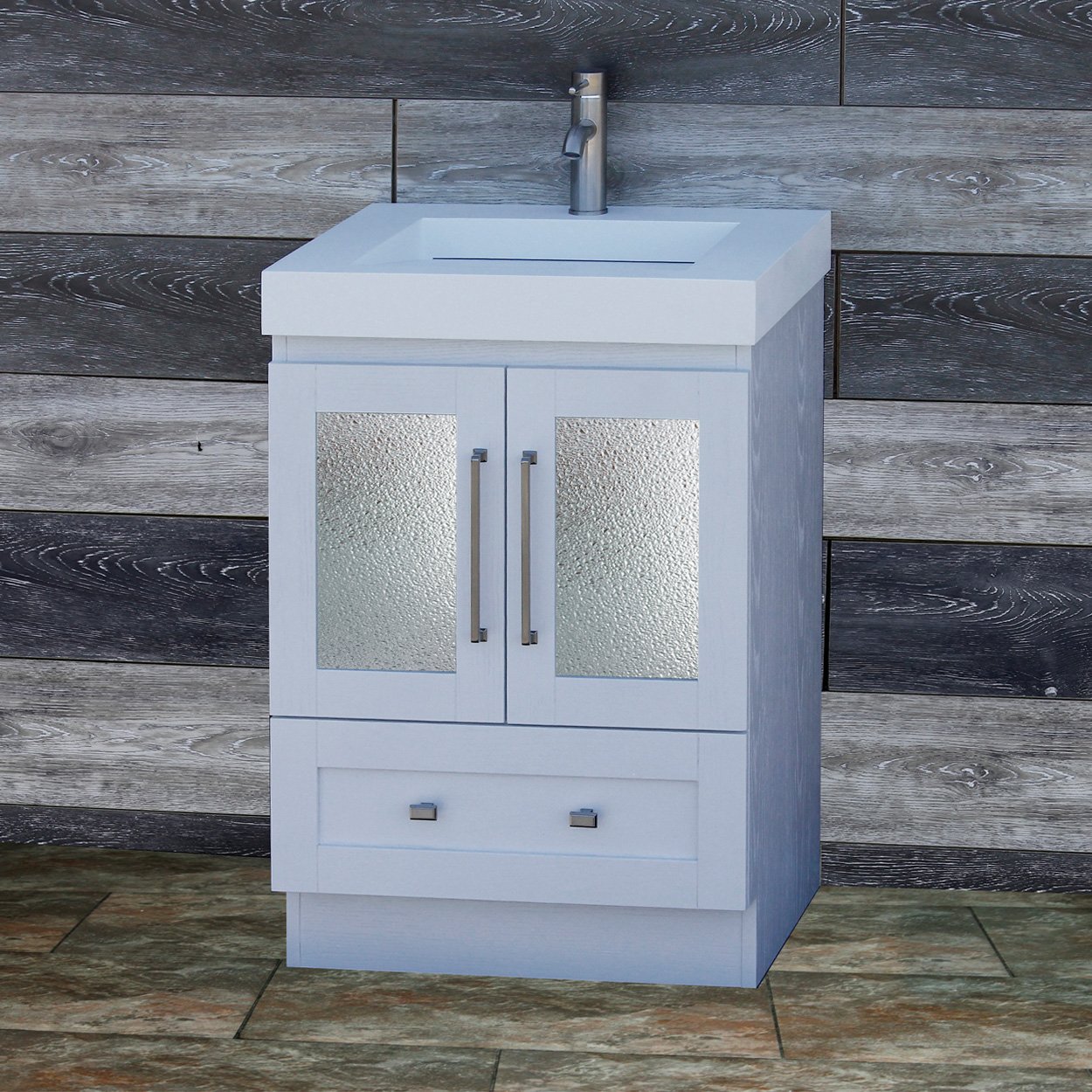 ELIMAX'S24" Bathroom White Vanity Solid Surface Lavatory Top with Integrated Sink B2421W-SST