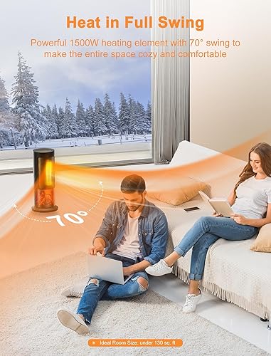 Miniatura 2 de TRUSTECH Calentador de espacio de 17 pulgadas, calentador eléctrico PTC de 1500 W para uso en interiores, 3 modos y termostato ajustable,