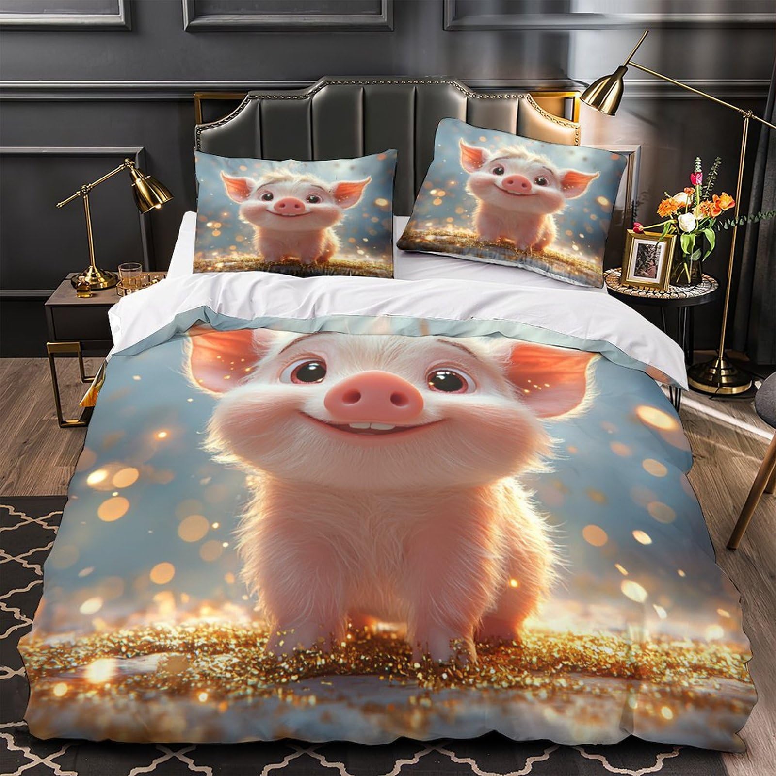 Housse de couette cochon 3D lit double pour chambre d'adolescent