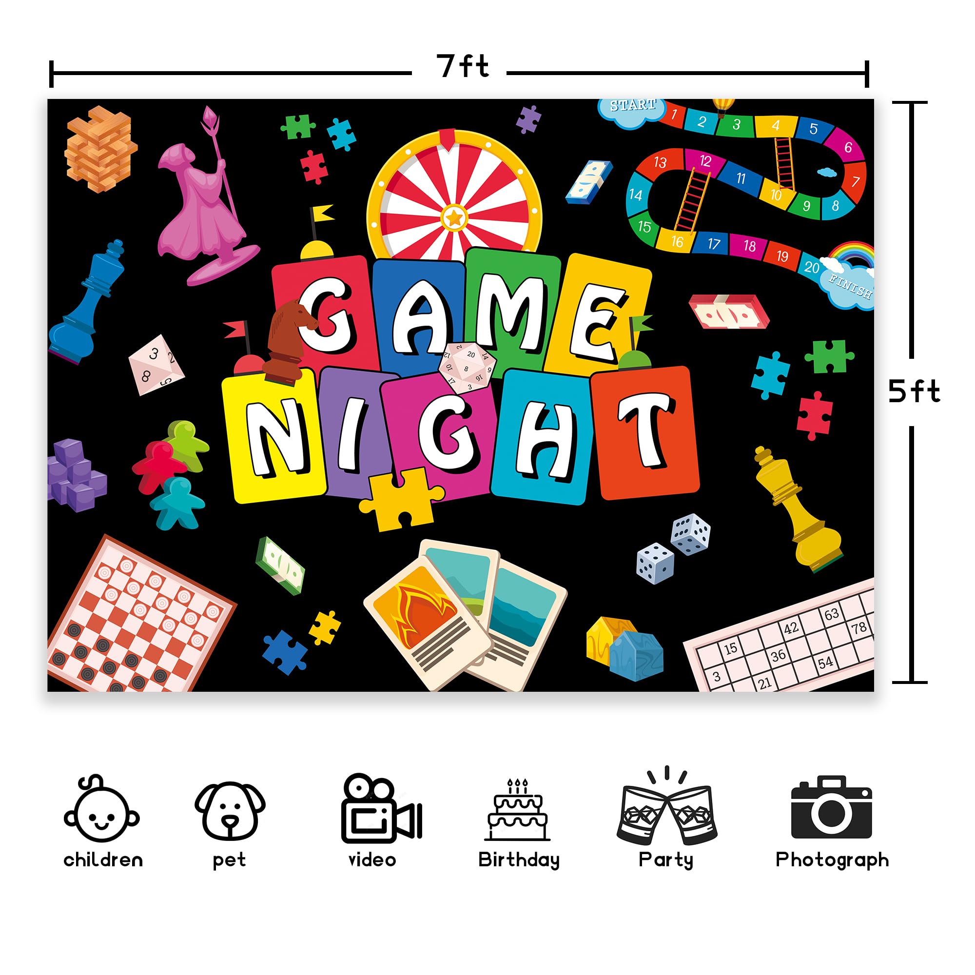 Spieleabend Hintergrund-Banner – 2,1 X 1,5 M, Polyester, Für Partys & Fotoshootings