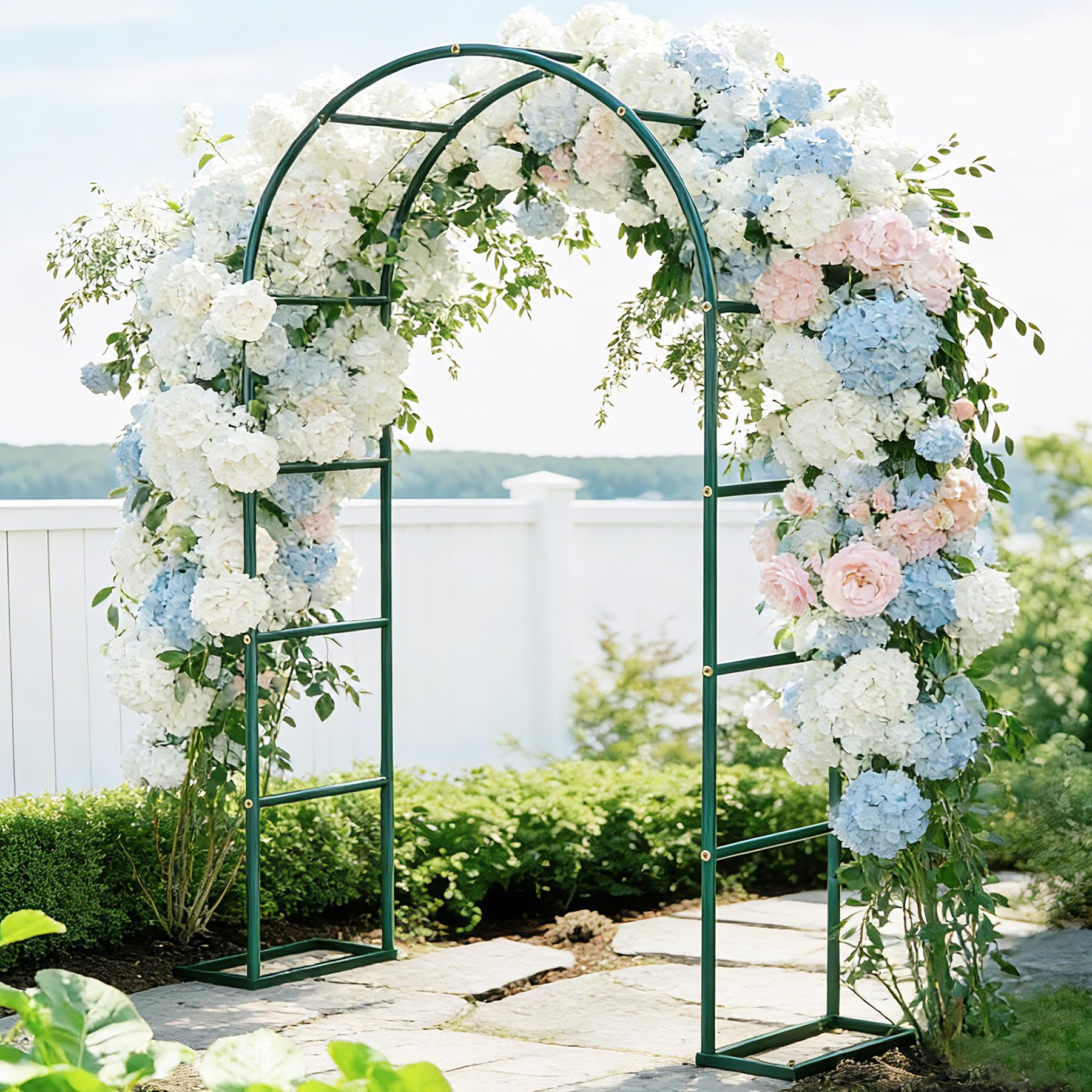 Arco per rose, arco da giardino in metallo con base, 140 x 240 cm, decorazione con piante, fiori, palloncino per compleanni, matrimoni, serate romantiche, verde