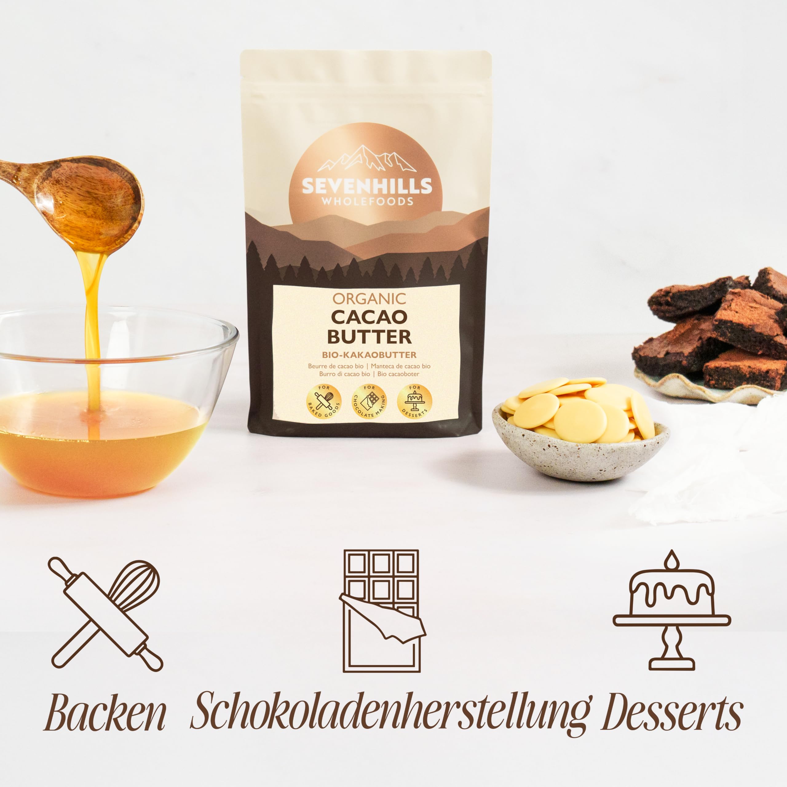 Sevenhills Wholefoods Kakaobutter Bio 500g, Rein und Natürlich, Premium Qualität