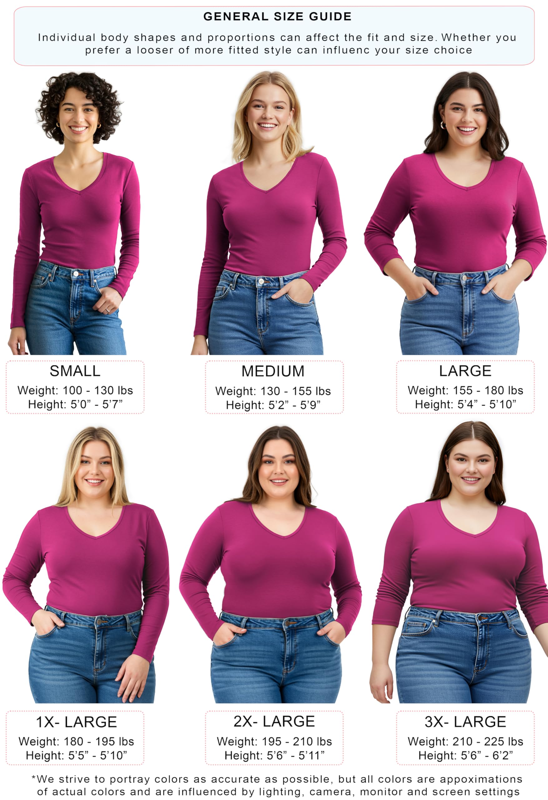 Emmalise T-shirt à manches longues et col en V pour femme Junior et grande taille