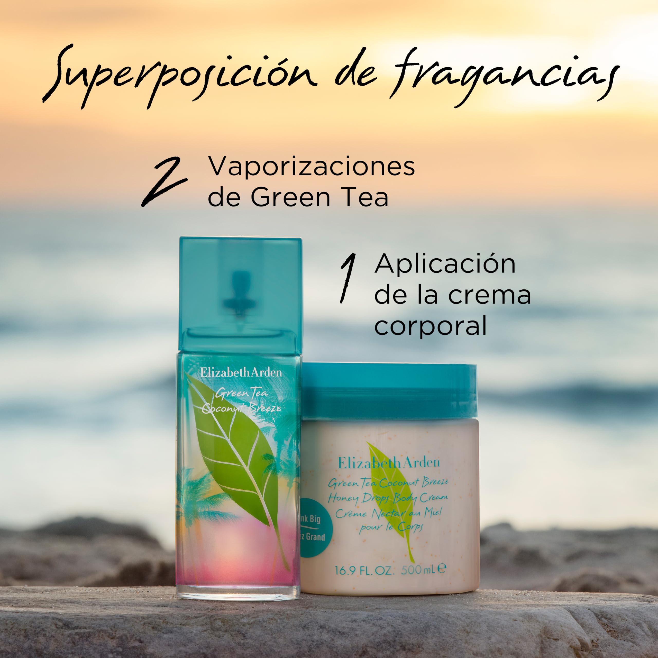 Elizabeth Arden - Green Tea Coconut Breeze Honey Drops, Crema Corporal Hidratante Fragancia de Coco 500 ml + Elizabeth Arden - Green Tea Coconut Breeze, Eau de Toilette 100 ml