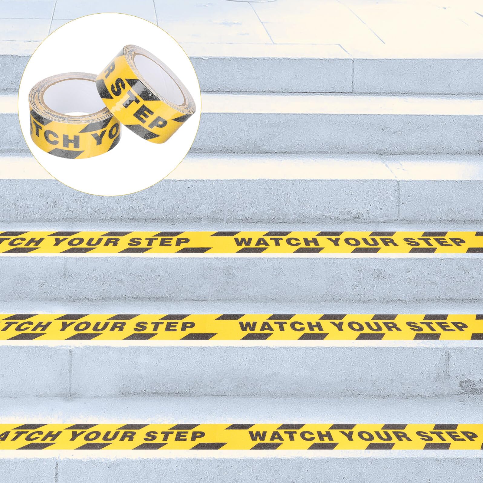 KOMBIUDA 2 Rollen Rutschfestes Warnband mit Watch Your Step aufdruck Stark Haftendes Anti rutsch klebeband für Treppen Böden und Rampen Abriebfestes Sicherheitsband mit Auffälliger