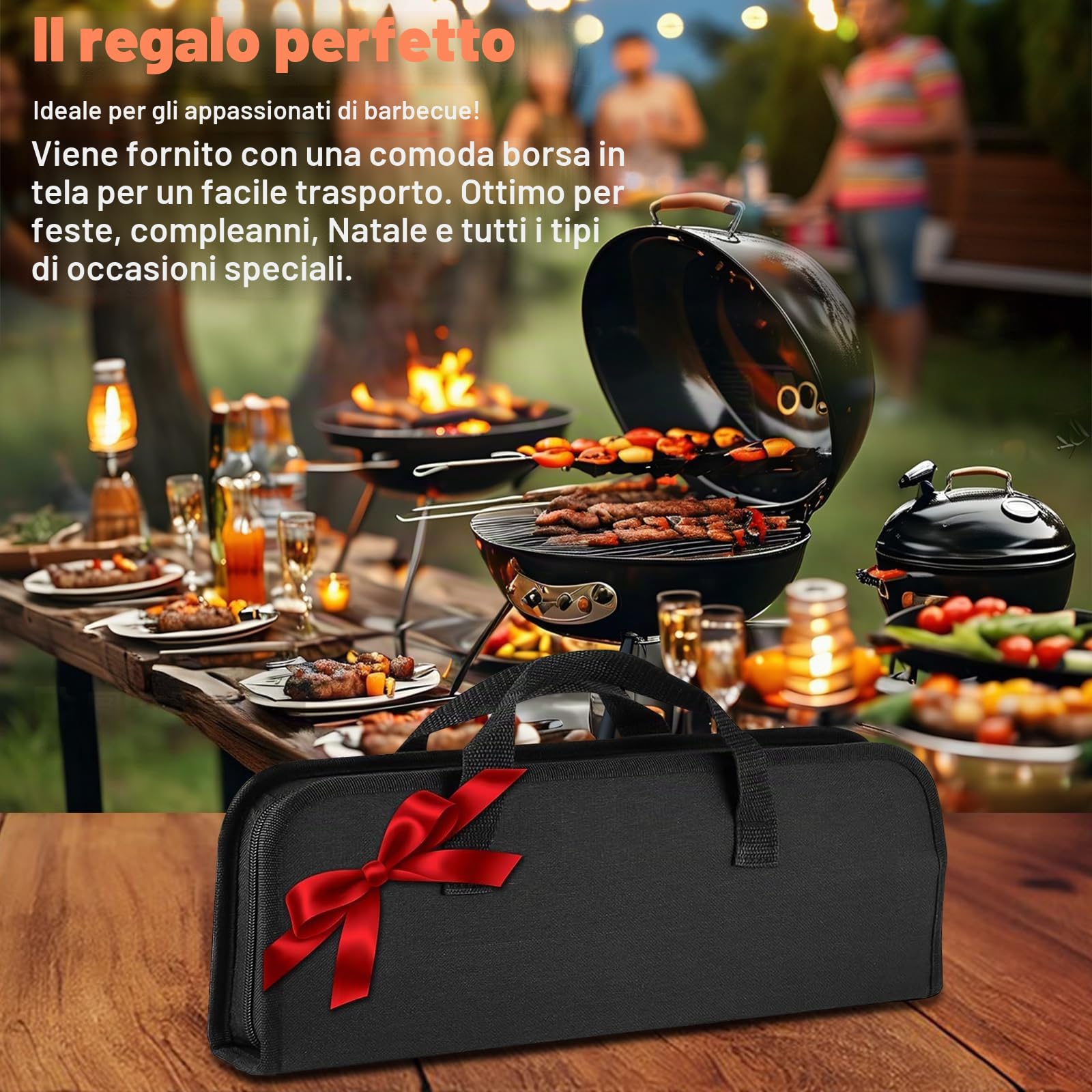 27Pcs Set per Barbecue in Acciaio Inossidabile, Set di Posate da Grill Professionali, Accessori per Barbecue, con Borsa da Trasporto, per Campeggio, Picnic, Giardino, Escursionismo