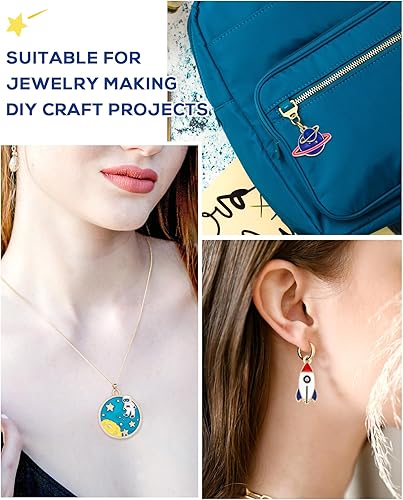 Miniatura 6 de JIALEEY Abalorio con temática espacial, chapado en oro, surtido de esmalte mixto de astronauta Júpiter, cohete, planeta, celestial, colgante para