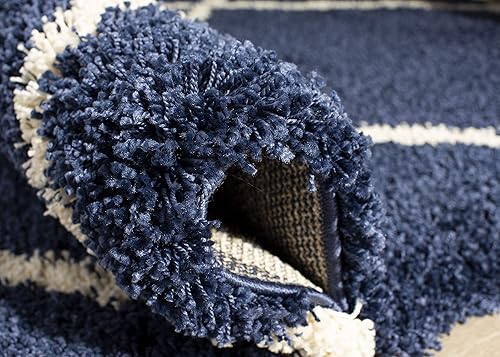 Miniatura 8 de SAFAVIEH Colección Hudson Shag Alfombra cuadrada, 7 pies, azul marino y marfil, enrejado de diamante moderno, no desprende pelo, afelpada, 2