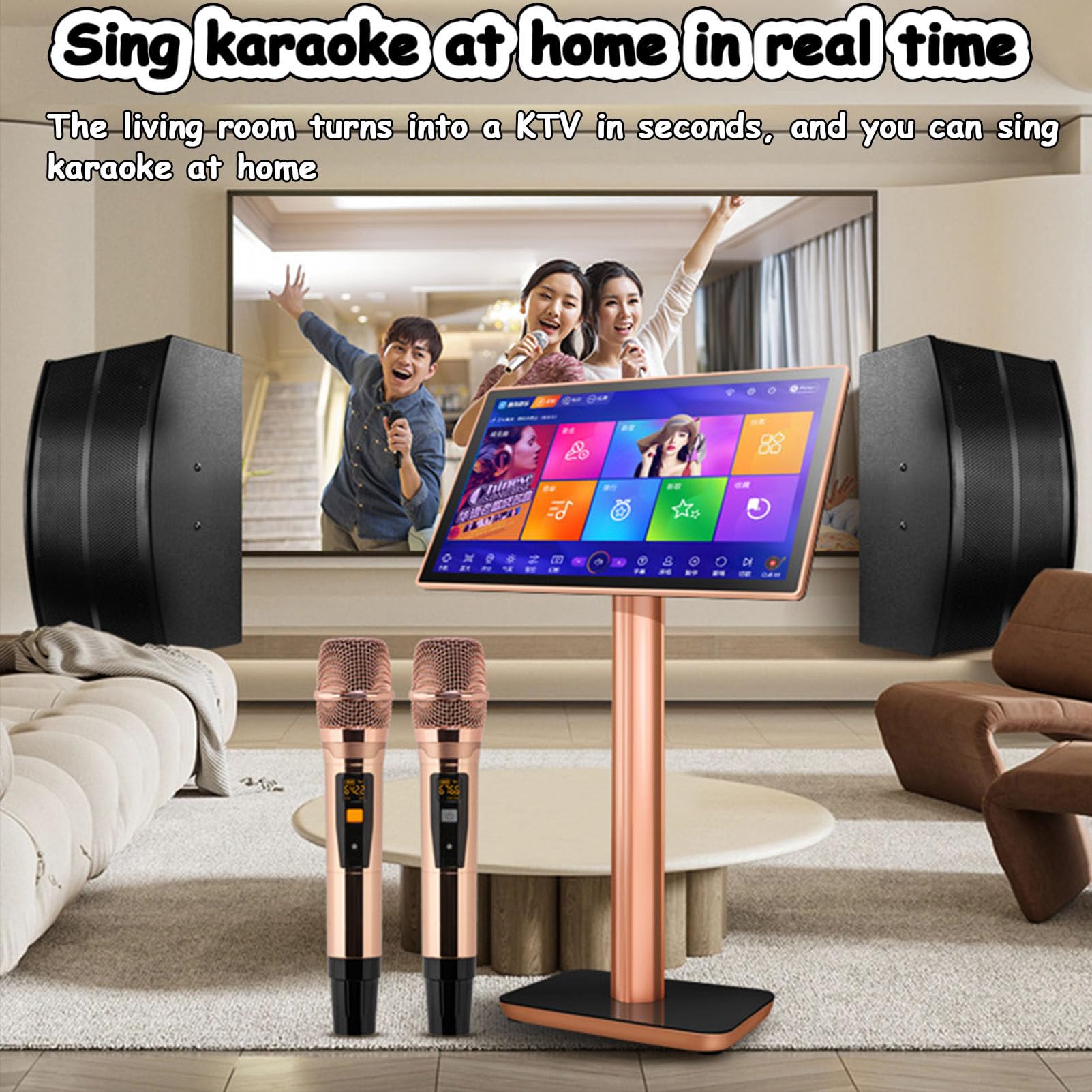 Macchina per karaoke con microfono wireless, touch screen capacitivo da 19,5 pollici, lettore Home Theater per feste