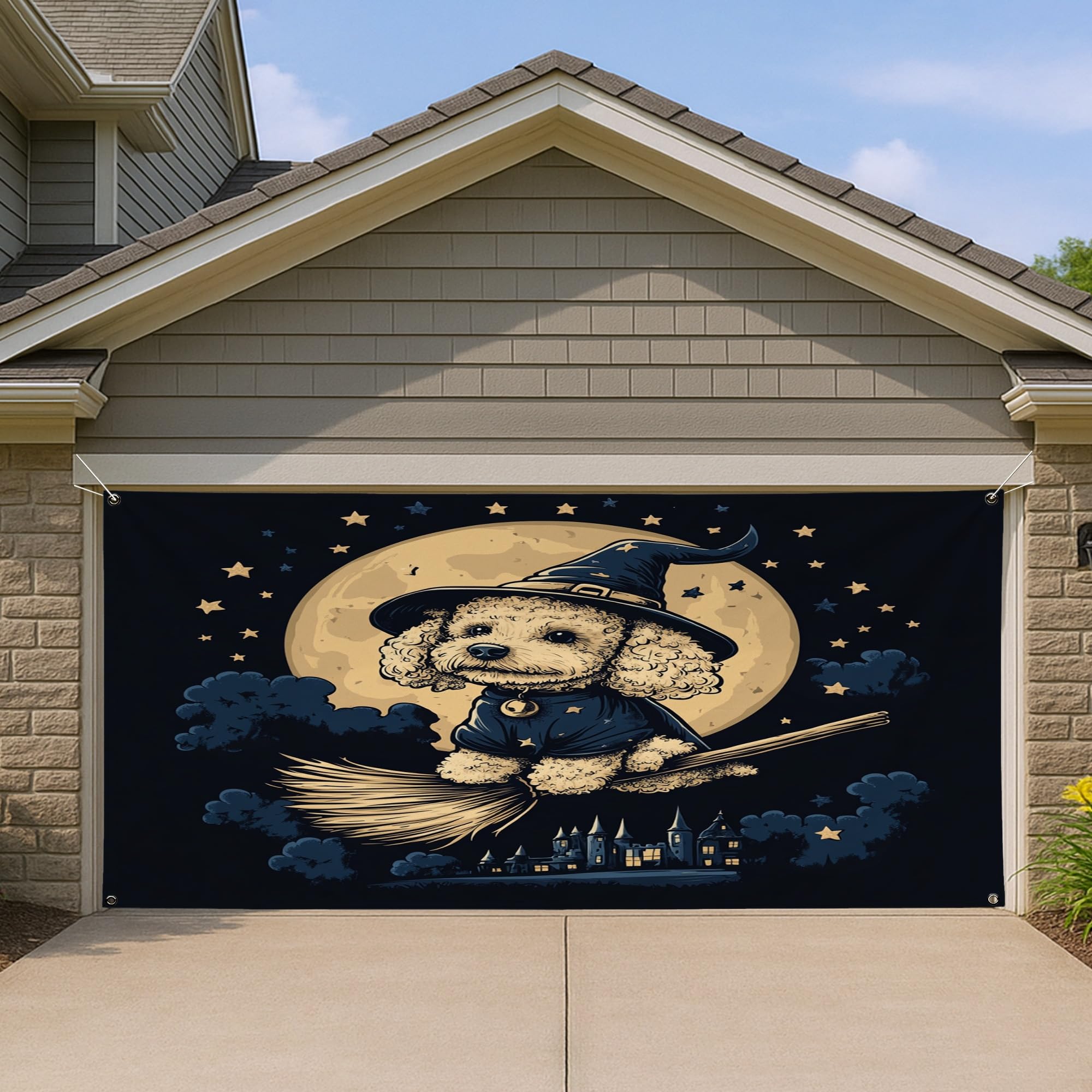 Bannière Halloween grand format 1,8x4m pour cacher une porte de garage et décorer le jardin