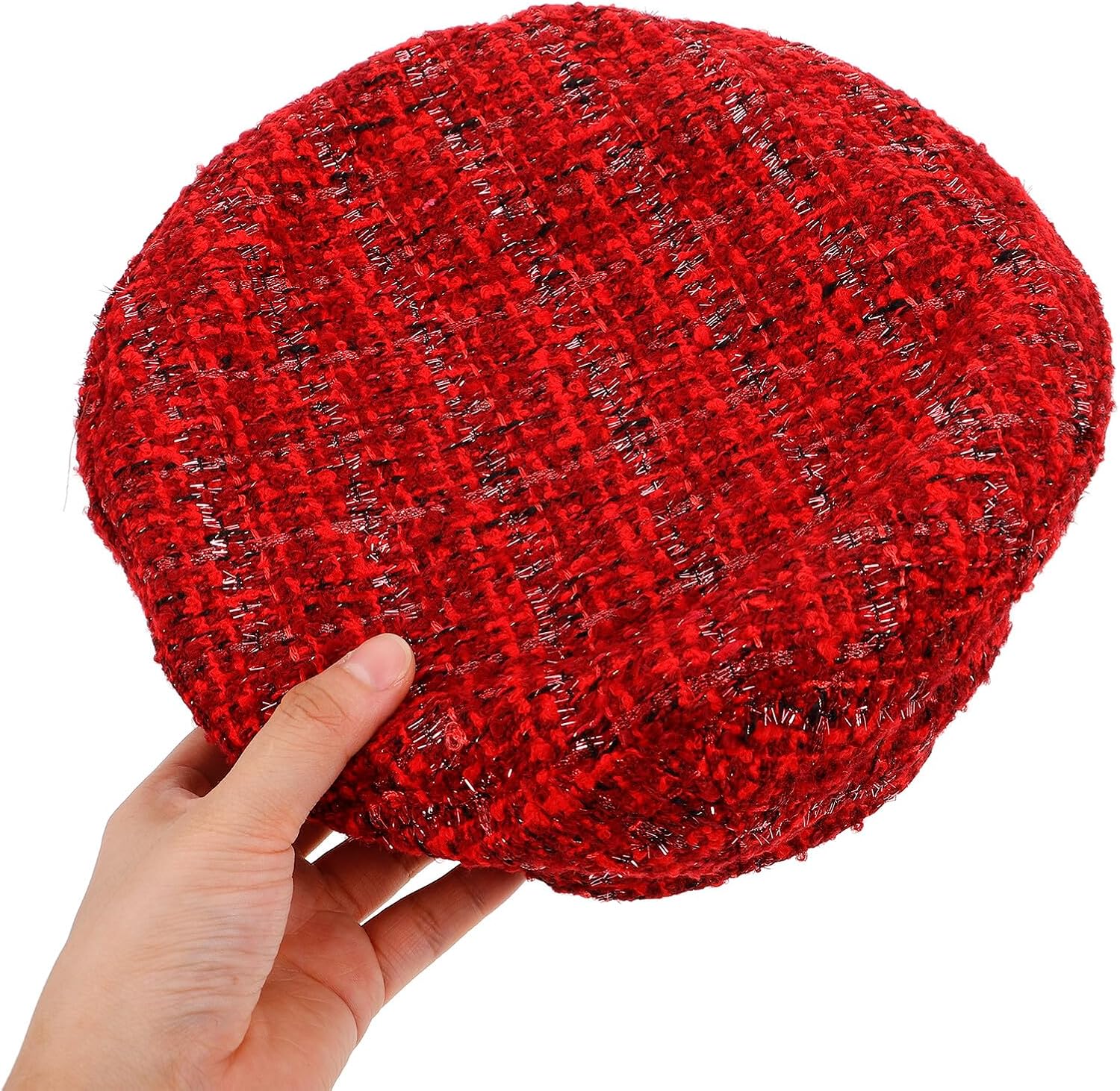 Christmas Red Plaid Beret Hat Women Vintage French Artist Painter Cap Autumn Winter M(56-58cm) Holiday Costume Accessory