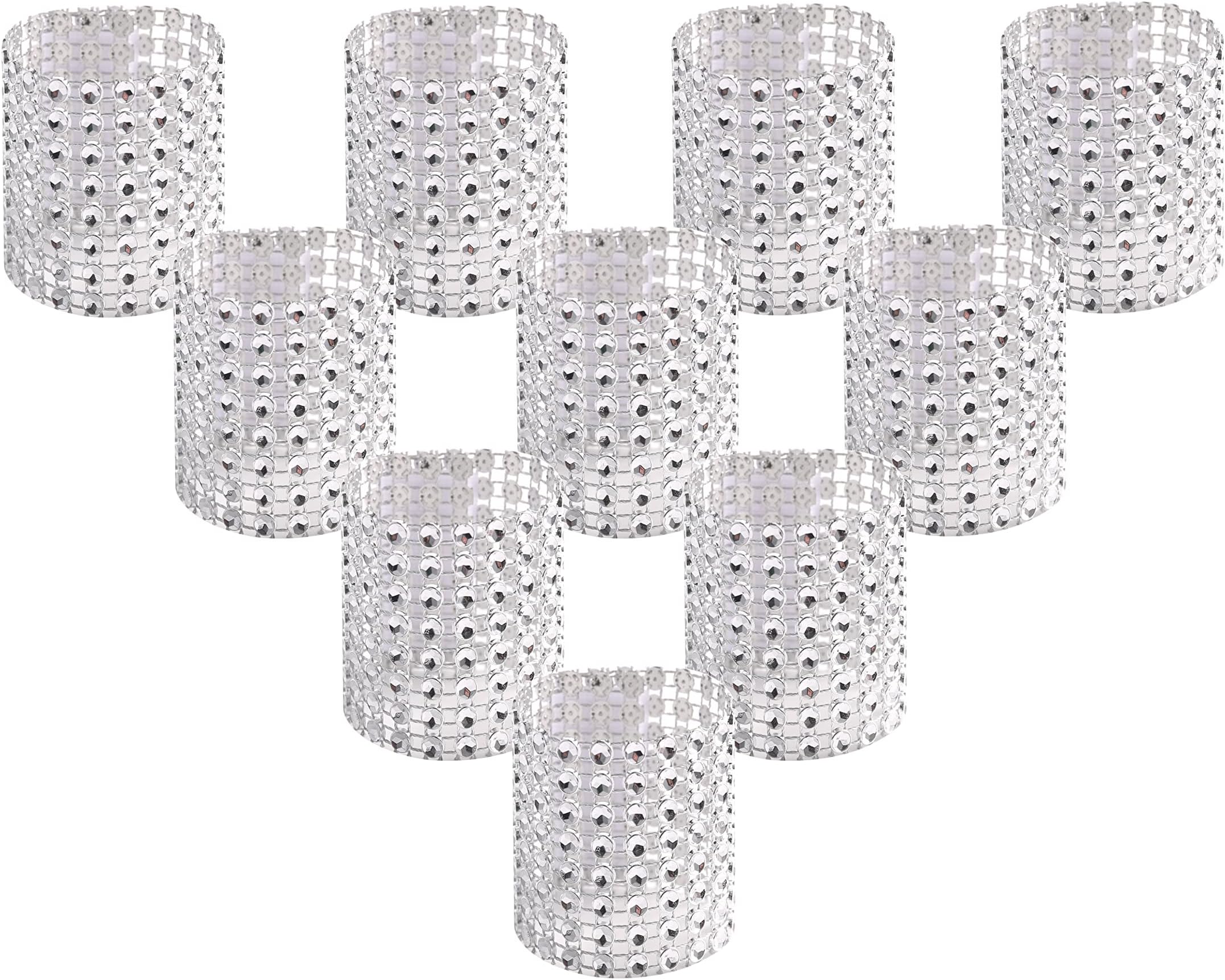 100pcs Napkin Rings,Rhinestone Napkin Rings Diamond Silver for Table Decorations,Wedding,Dinner,Party,DIY Decoration