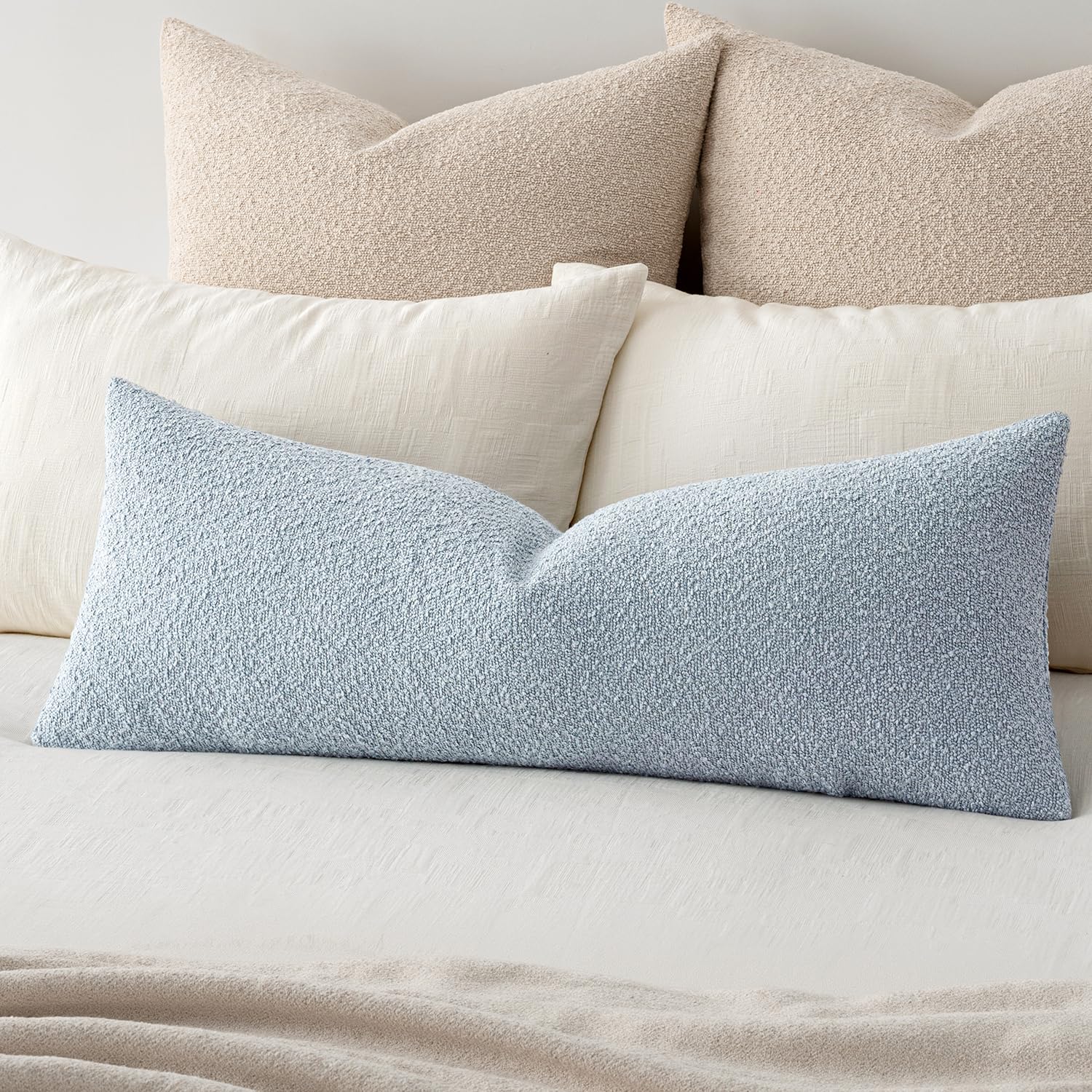 View 1 of ***DAMAGED - SEE NOTES/PICTURES*** MIULEE Boucle Lumbar Pillow Cover 14x36 Light Blue