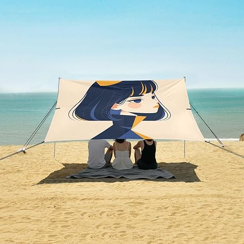 Miniatura 5 de Queen Cream Beach Cabana Tent UPF50+ Fácil instalación parasol grande con pala de arena para viajes familiares, picnics y campamentos