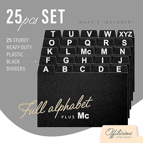 Miniatura 10 de 27 divisores de índice negros de 3 x 5 pulgadas, organizador grande de tarjetas de índice con separadores de archivos alfabéticos y guías de recetas
