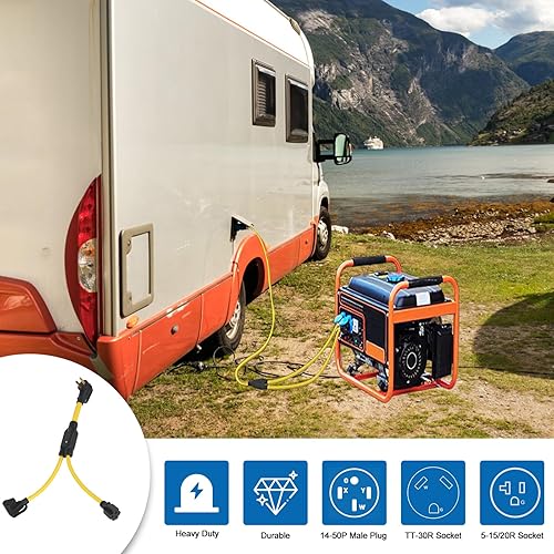 Miniatura 4 de NEMA - Adaptador en Y de 50 amperios 14-50P a TT-30R y 5-1520R, cable adaptador divisor RV 50A, cable adaptador 14-50P macho a TT-30R y 5-15R hembra