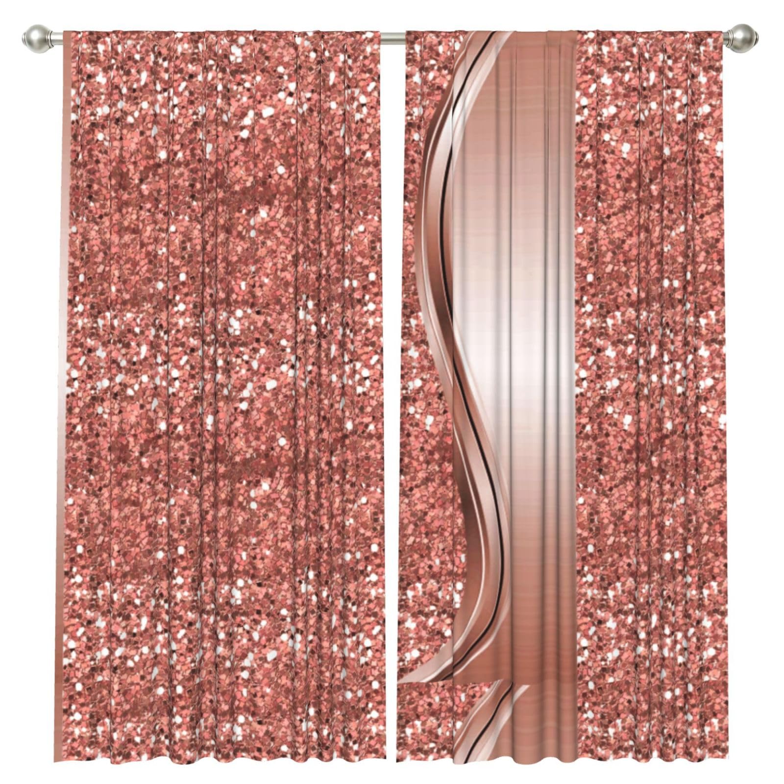 InOmak Rose Gold Sparkle Glam Bling, 2 Panels Window Curtains 52 x 84 Inch Blackout Curtains for Living Room Bedroom