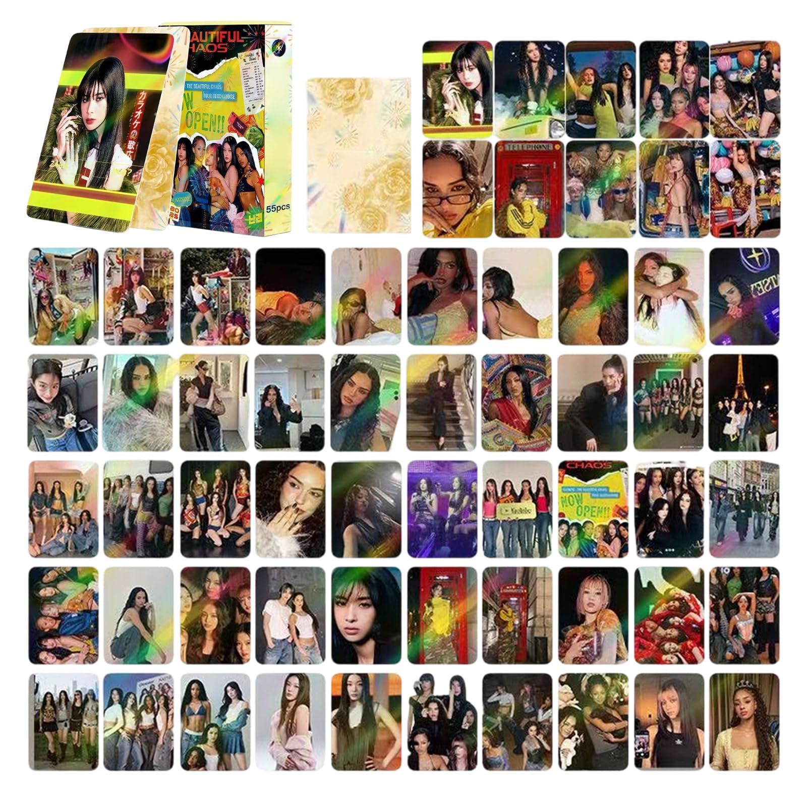 KATSEYE Merch 55pcs KATSEYE Photocards Stickers Pinky Up Album Lomo Cards Set Waterproof Vinyl Decals Photocards Set Mini Merch Gift for Fans A12