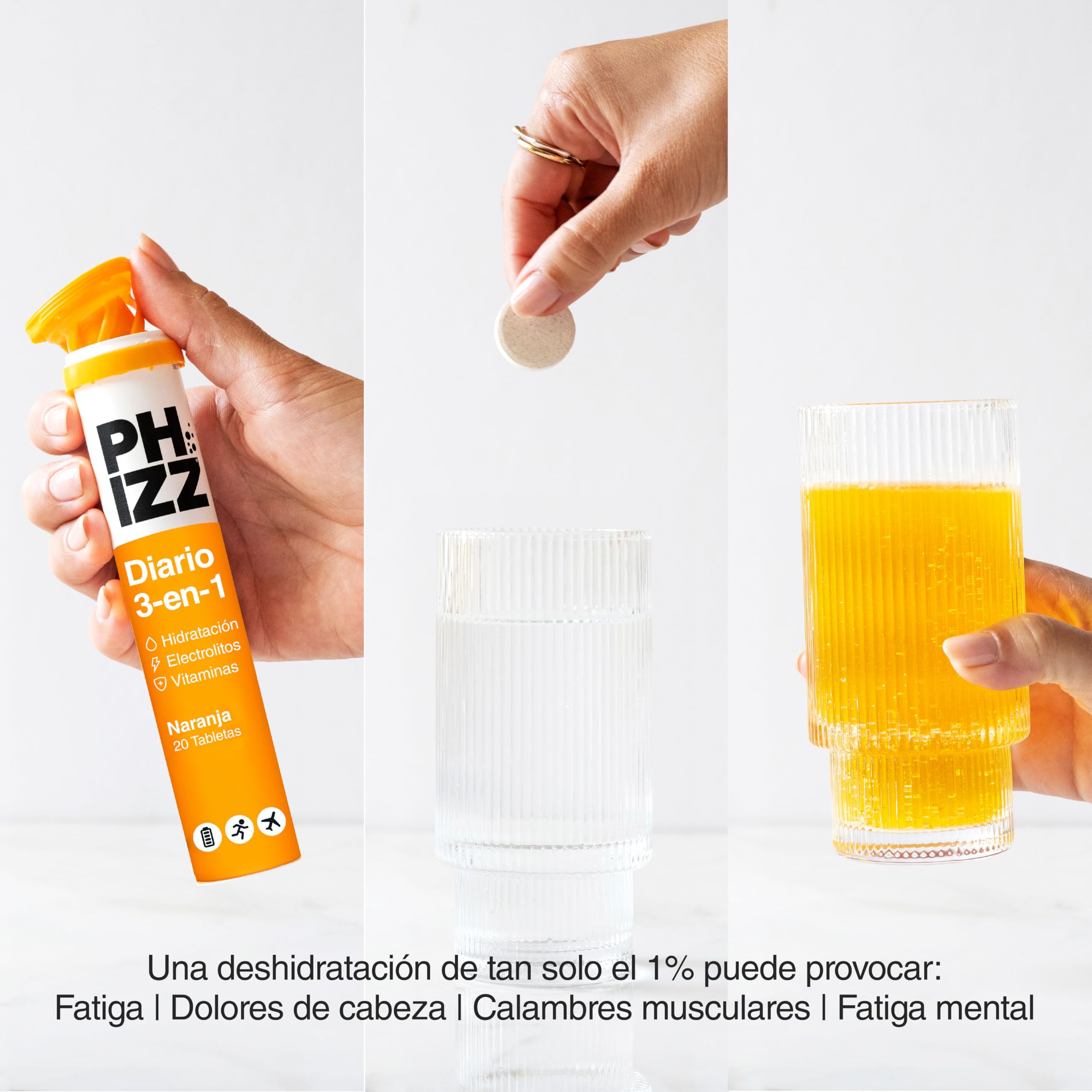 Phizz Electrolitos, Multivitaminas e Hidratación Efervescente 20 Comprimidos - 18 Vitaminas y Minerales, Vitamina C, Vegetariano y Bajo en Calorías (Naranja, 20 Pastilla)
