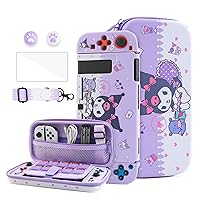Vista 8 de HYPERCASE Cute Switch OLED Carrying Bag Purple Bunny for Console&Accessories, with Switch OLED Dockable Cover PC Hardshell, Screen Protector