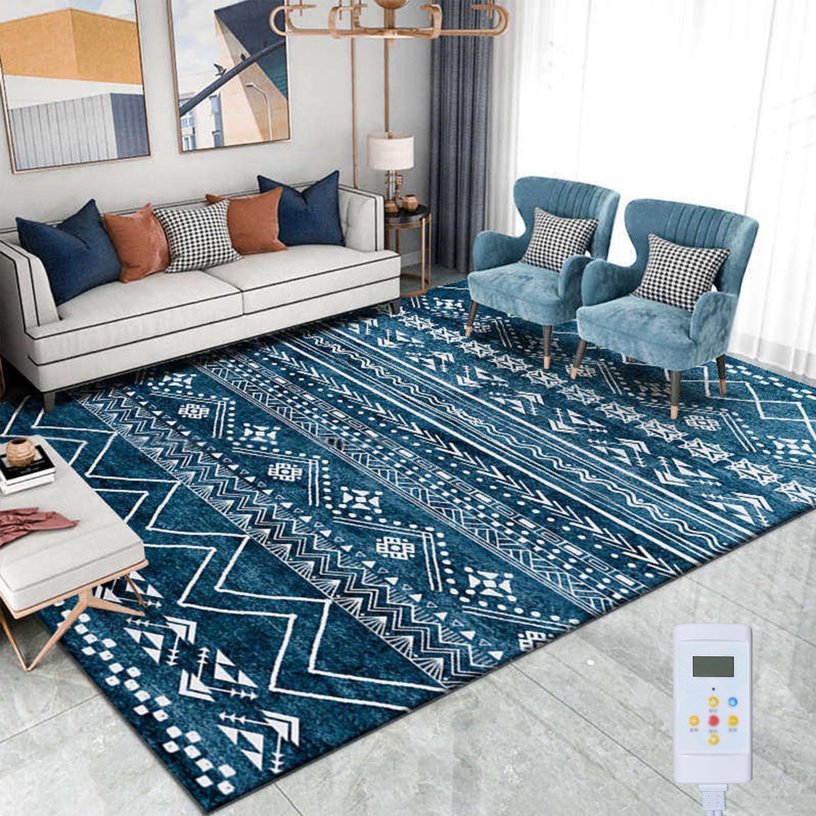 Alfombra calefactable, esterilla eléctrica grande con calefacción, temperatura ajustable, calentamiento rápido y temporizador, ideal para el hogar, la oficina, el estudio(Blue,21.6 * 35.4in)