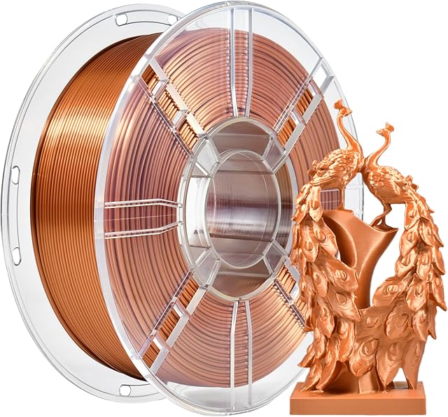 PLA Plus (PLA+) Shiny Silk 3D Printer Filament 1,75 mm, Silk PLA + 1,75 Dimensional Accuracy +/- 0,02 mm, szpula 1 kg (2,2 funta) do drukarki 3D FDM (jedwabno-czerwona miedź)