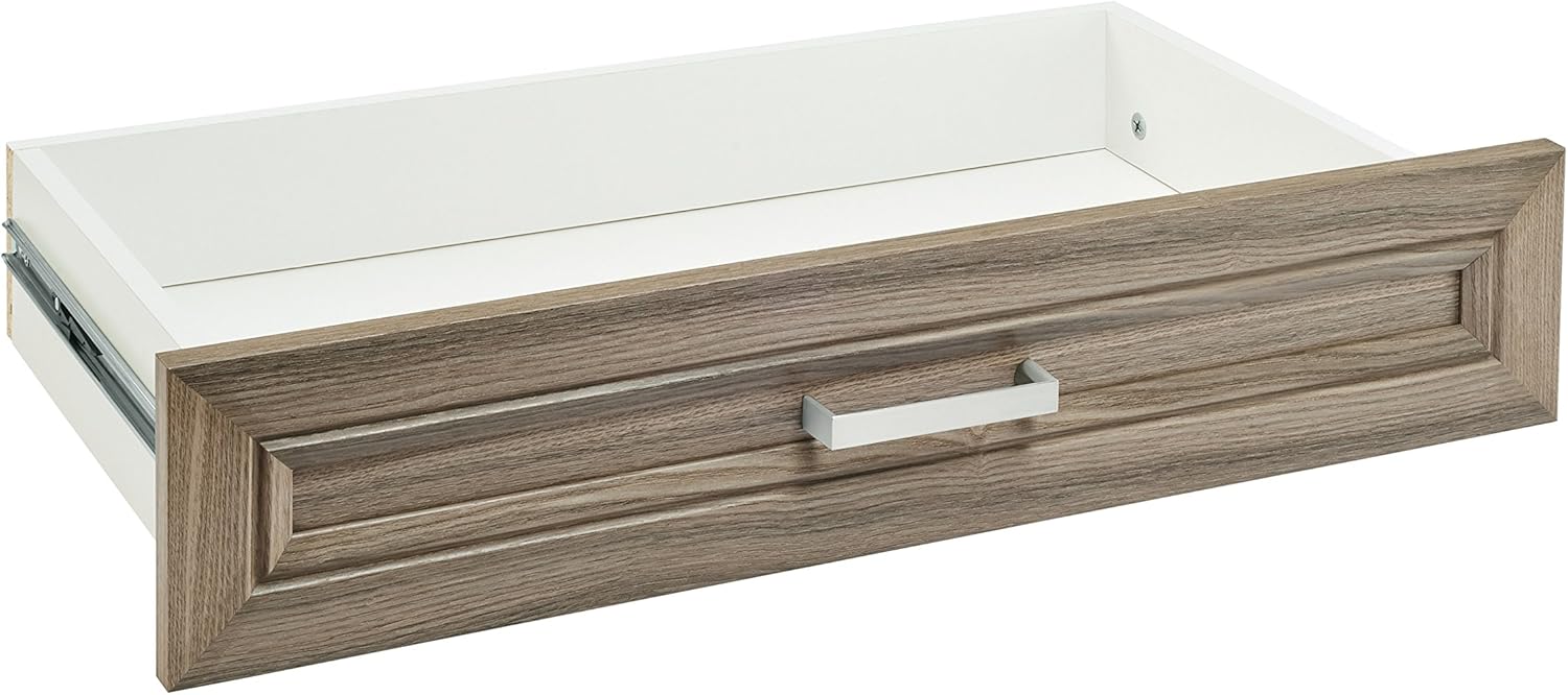 ClosetMaid SuiteSymphony Wood Closet Drawer, Add On Accessory, Shaker Style, For Storage, Closet, Clothes, 25” x 5” Size for 25 in. Units, Natural Gray/Satin Nickel