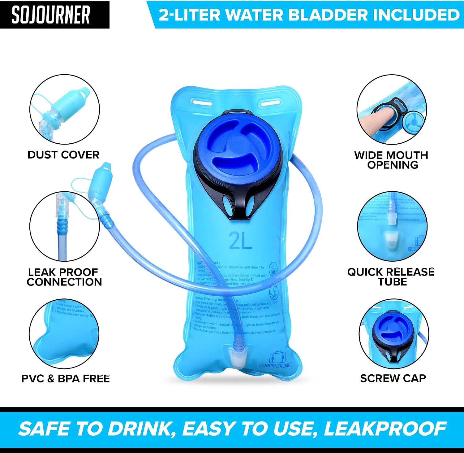 Sojourner Hydration Pack, Hydration Backpack - Water Backpack with 2l Hydration Bladder, Festival Essential - Rave Hydration Pack Hydropack Hydro for Hiking, Running, Biking, Festival Gear