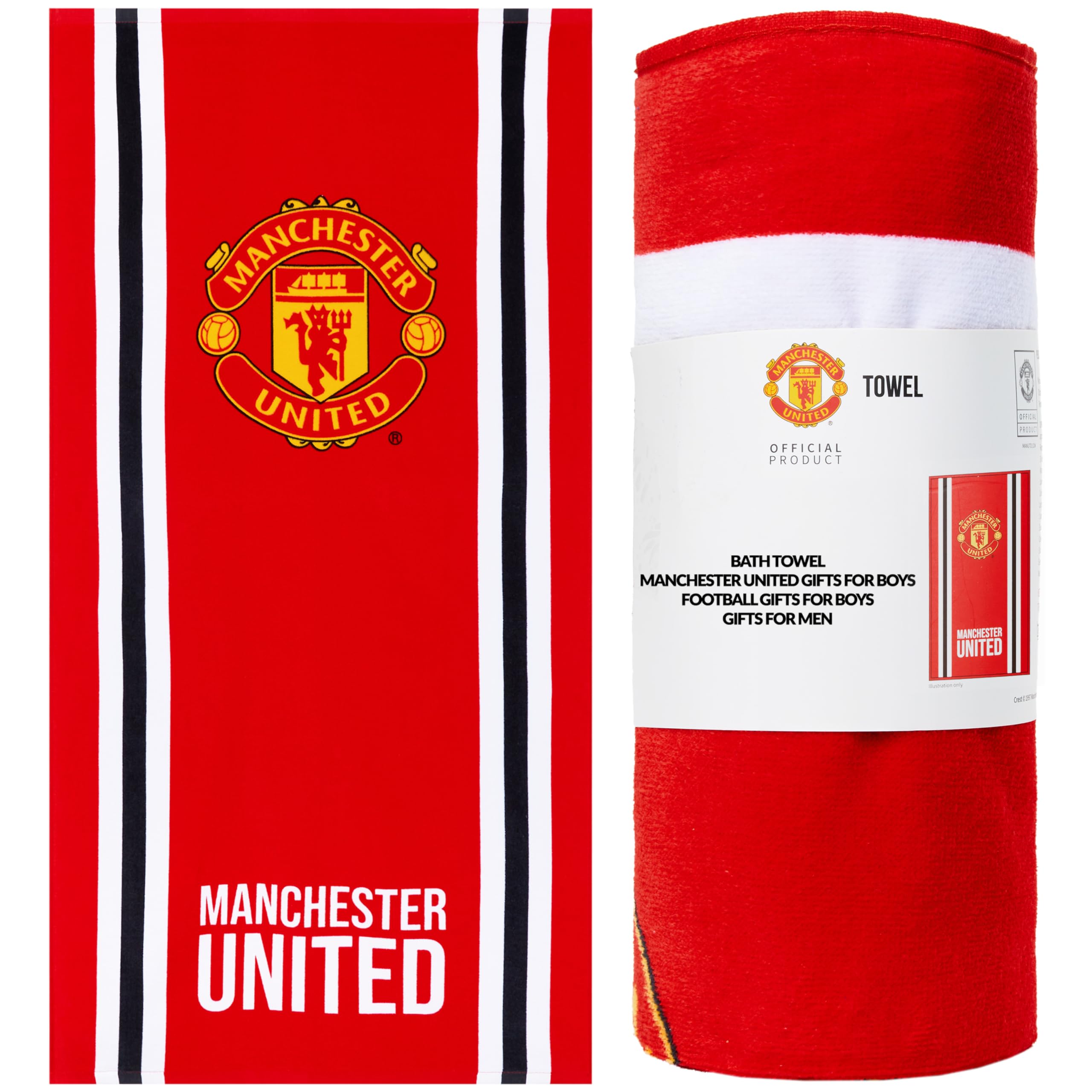 Asciugamano Ufficiale Manchester United 75x150 Cm - 100% Cotone Morbido - Telo Mare, Doccia O Palestra - Regalo Per Tifosi Red Devils