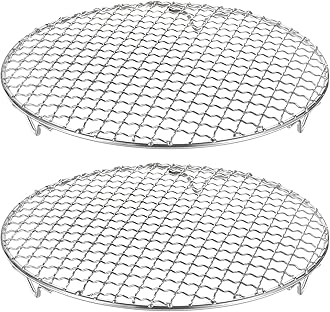 HARFINGTON 2pcs Round Cooking Rack 9.8-inch 201 Stainless Steel Cross Wire Barbecue Grill Net with 20mm Legs for Cooking Baking Steaming BBQ