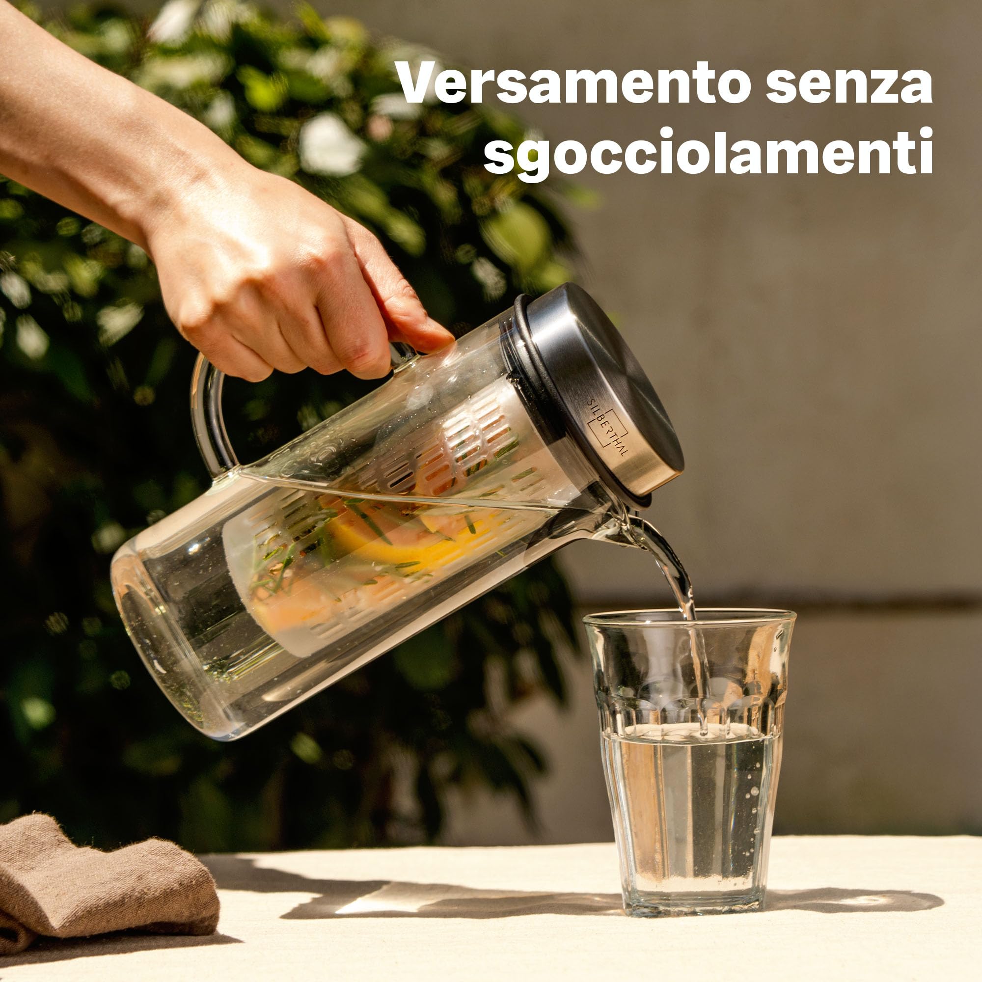 SILBERTHAL Brocca acqua vetro - Limonata e spritz - 1 litro - Caraffa con coperchio