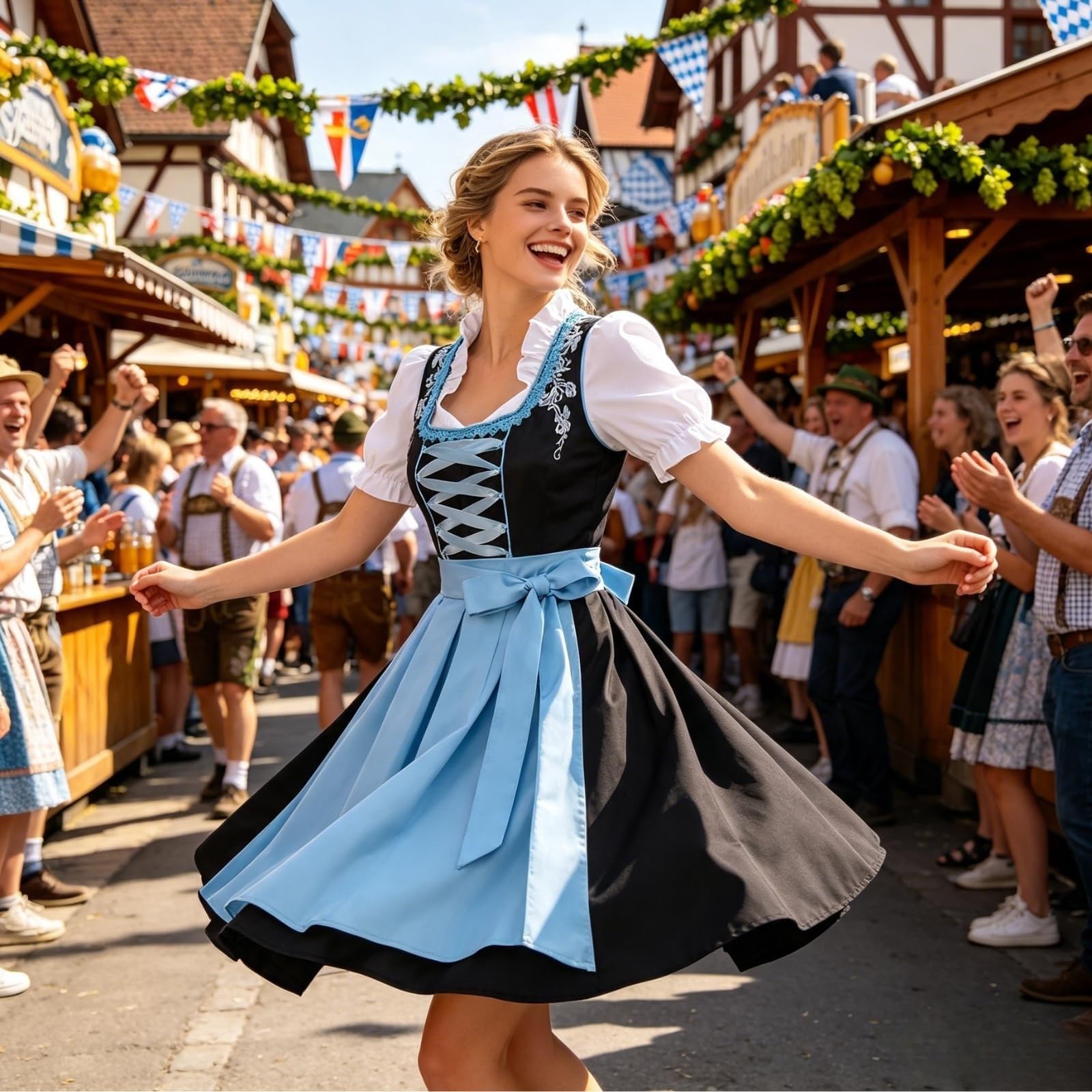 Dirndl Damen midi Trachtenkleid Damen Trachtenrock Trachtenmode Kleid Dirndlbluse für Oktoberfest