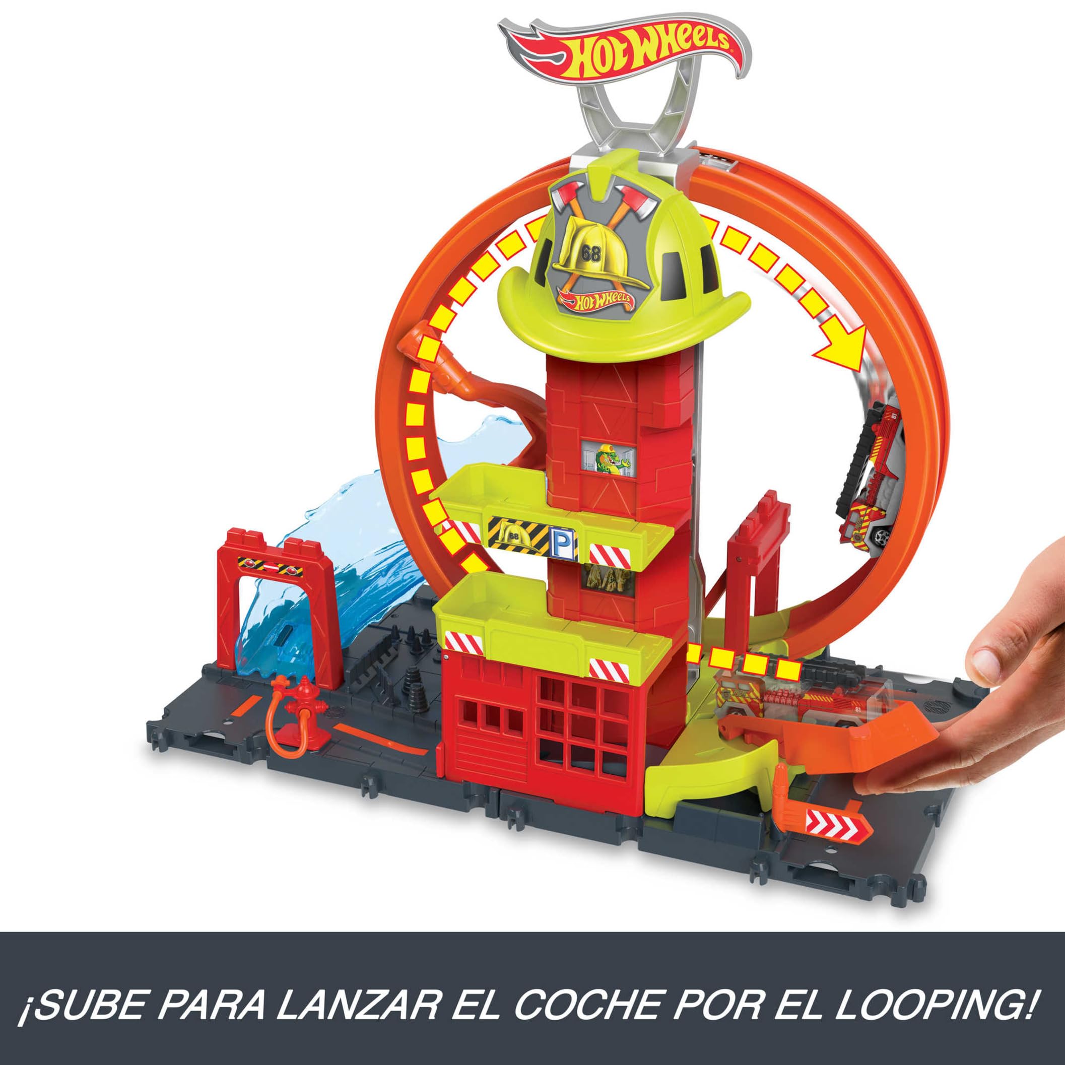 Hot Wheels City Super Estación de Bomberos Pista para Coches de Juguete, Incluye 1 vehículo, +4 años (Mattel HKX41)