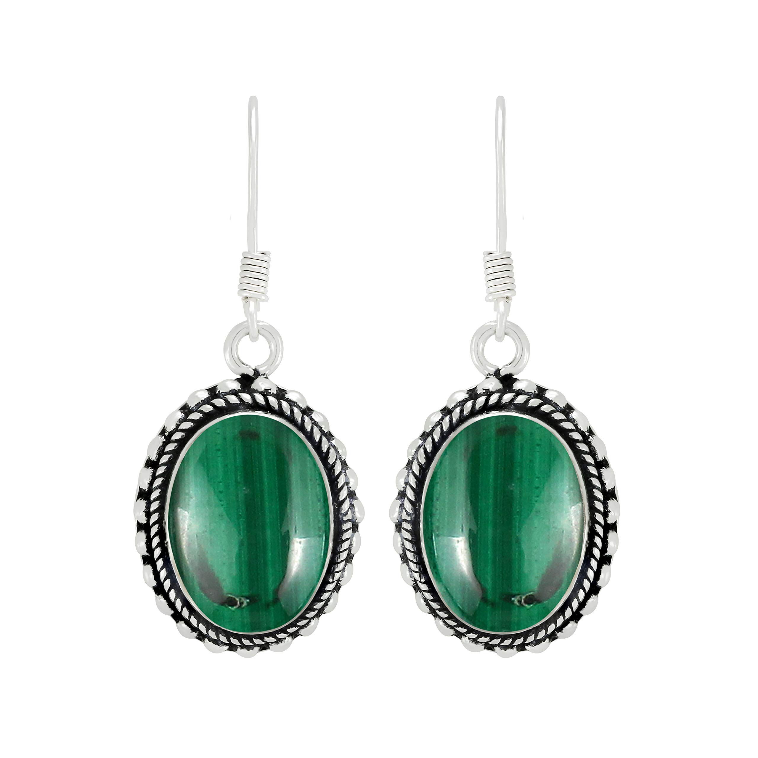 Natural/Synthetic/Simulated Gemstone Oval Shape Dangle Earrings for Women – 925 Silver Plated Handmade Earrings – Lightweight & Comfortable Statement