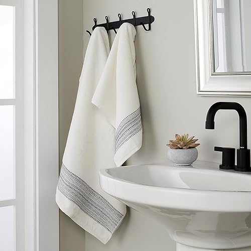 Miniatura 3 de SKL Home by Saturday Knight Ltd. - Juego de toallas de mano Geo Stripe, color blanco, 2 unidades