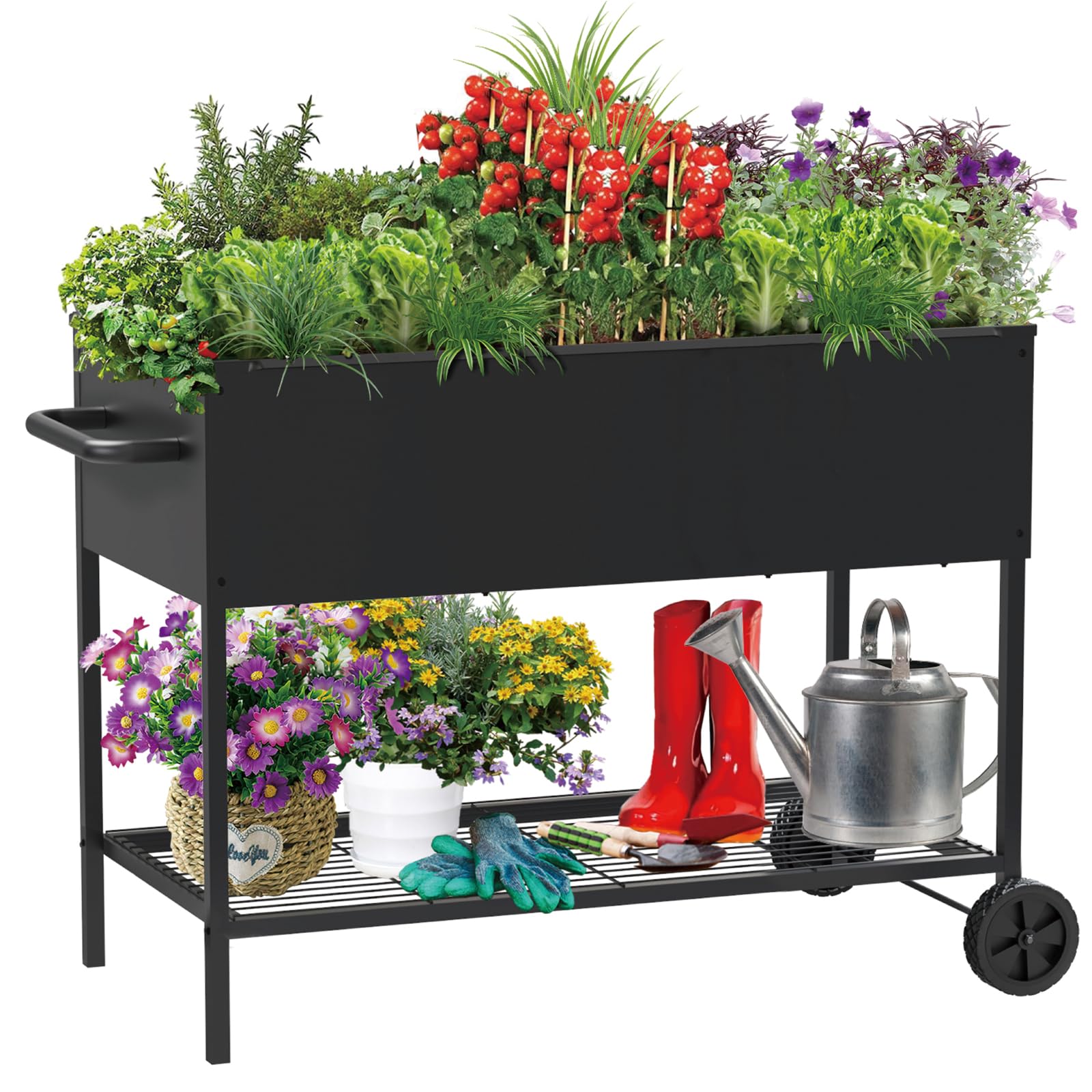 JWPEHOE Raised Garden Bed with Legs, 34x15x31 Black
