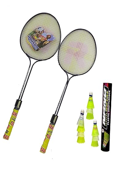 BOBBY SPORTS Badminton Racket Vipson Baby for Kids Set of 2 Pieces ( 1 Pair) & 10 Piece 1 Box Plastic Shuttlecock Nano - Assorted Color