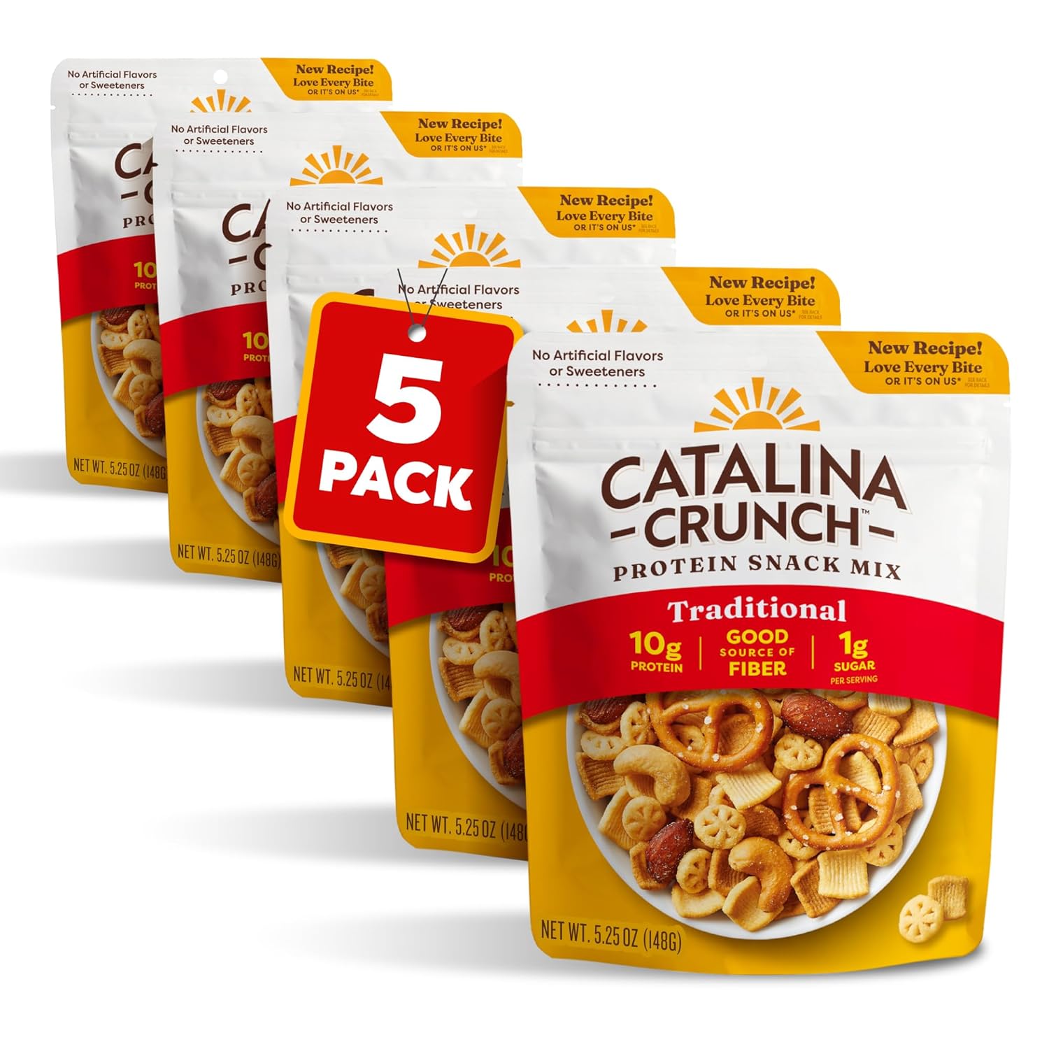 Catalina Crunch Protein Snack Mix | 10g Protein, 1g Sugar per Serving | Good Source of Fiber, Keto, Gluten Free | Traditional, 5.25 Ounce Bag (Pack of 5) - Packaging May Vary