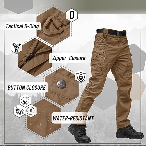 Miniatura 3 de TACVASEN Pantalones tácticos para hombre, 9 bolsillos, para senderismo, ligeros, resistentes al agua
